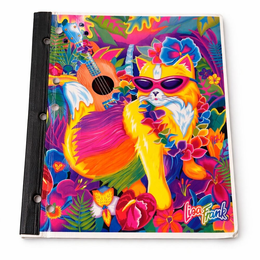 Vintage Lisa Frank Aloha Hawaiian Kitty Notebook Wireless Three Ring Portfolio